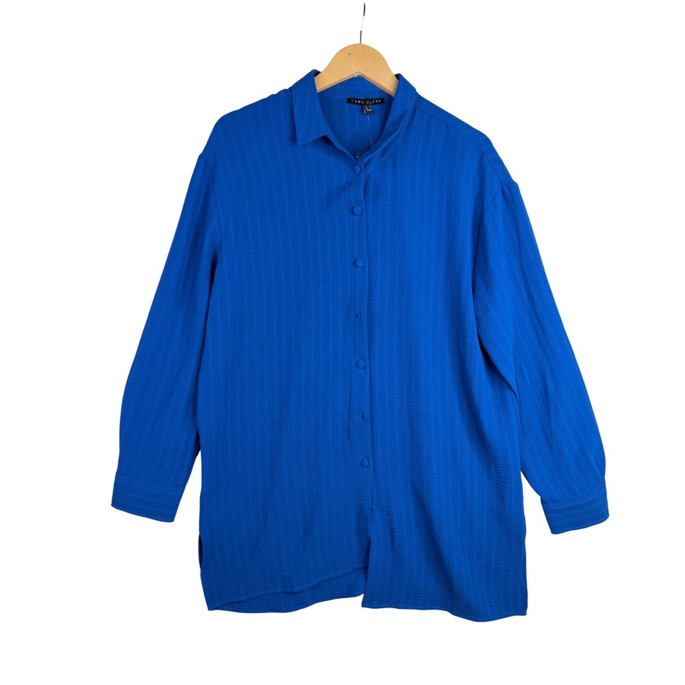New Como Black Long Sleeve Button Down Shirt size Large Blue